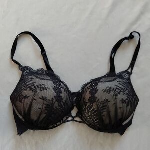 Victoria's Secret Miraculous Plunge Black Lace Bra 34B